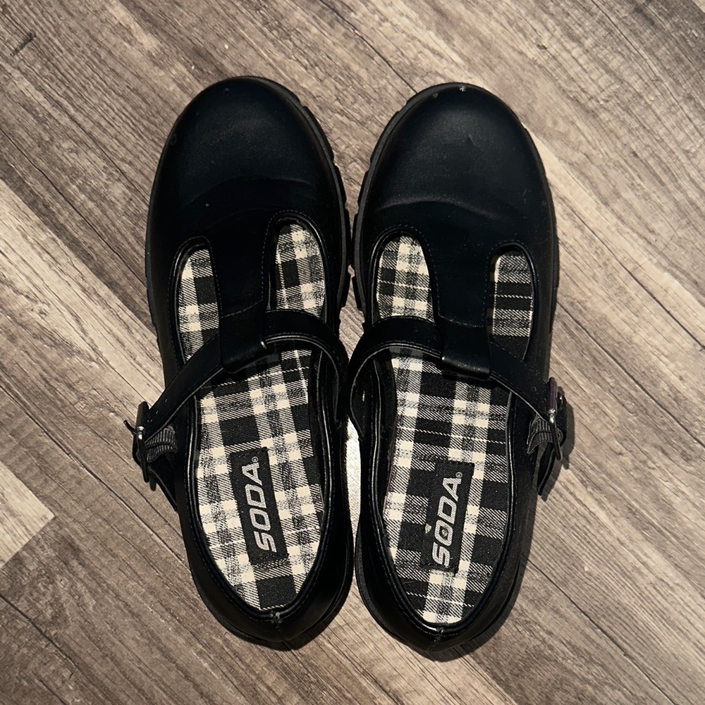 Soda Black Plaid Mary Jane Shoes